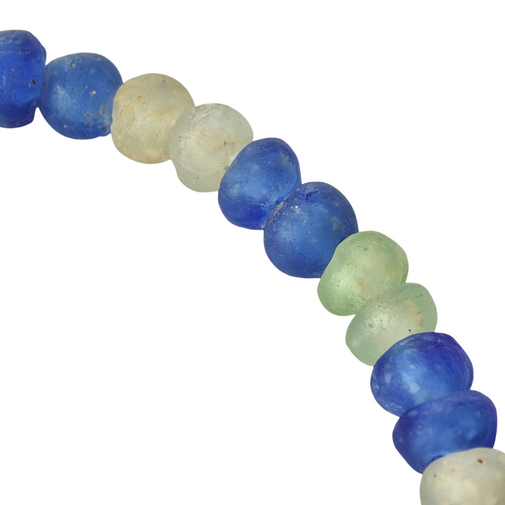 Vintage Recycled Blue Glass Beaded Necklace Frosted Matte Large Chunky Sea Style - Picture 4 of 5